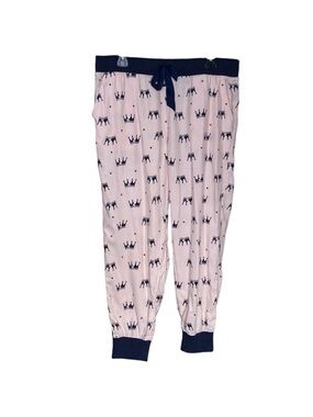 Women’s Pink Crown Print Pajama Pants - Navy Trim